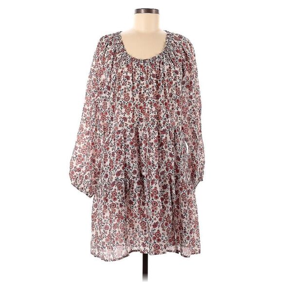 XIRENA Dalyn Cotton Silk Red Floral Long Ballon Sleeve Tiered Mini Dress XS - Picture 2 of 8